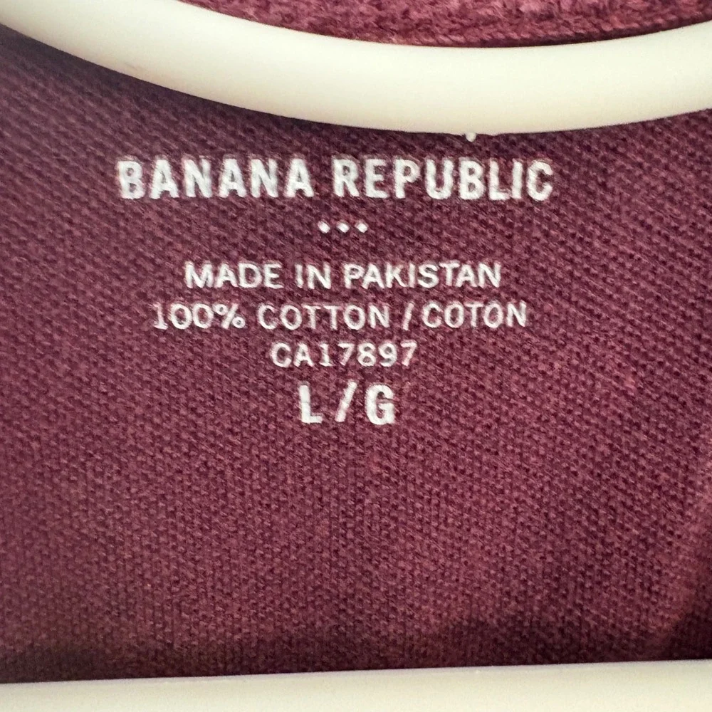 Banana Republic Polo Shirt Mens L Burgundy Birdseye Elephant Logo